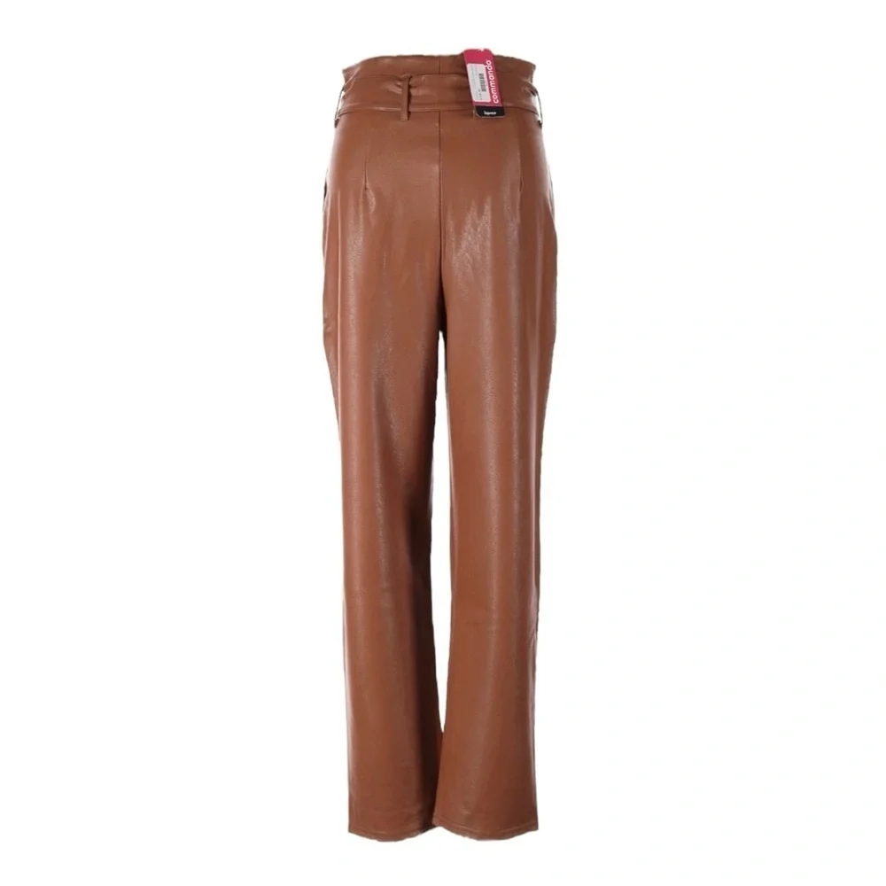Commando Faux Leather Paperbag Waist Pants Brown Cocoa Tie Belt High Rise NWT S